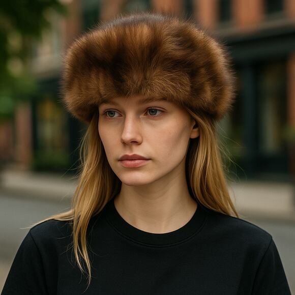 Vintage Genuine Mink Fur Russian Style Hat Brown Winter Cold Weather 9” Diameter - Picture 1 of 7